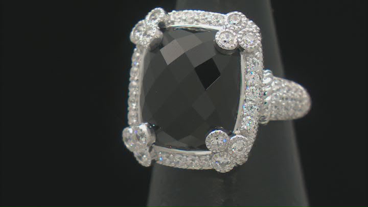 Judith Ripka Black Onyx and Cubic Zirconia Rhodium Over Sterling Silver Monaco Ring 2.35ctw Video Thumbnail