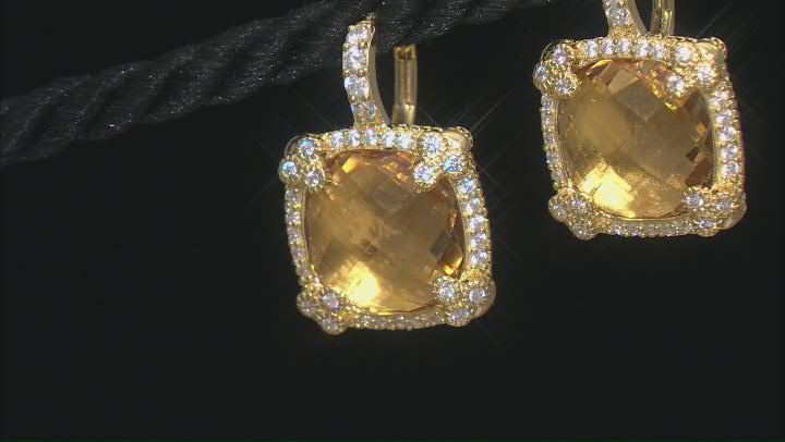 Judith Ripka Champagne Quartz & Bella Luce® Diamond Stimulant 14k Gold Clad Monaco Earrings 11.40ctw Video Thumbnail
