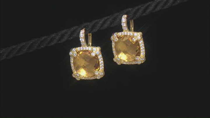 Judith Ripka Champagne Quartz & Bella Luce® Diamond Stimulant 14k Gold Clad Monaco Earrings 11.40ctw Video Thumbnail
