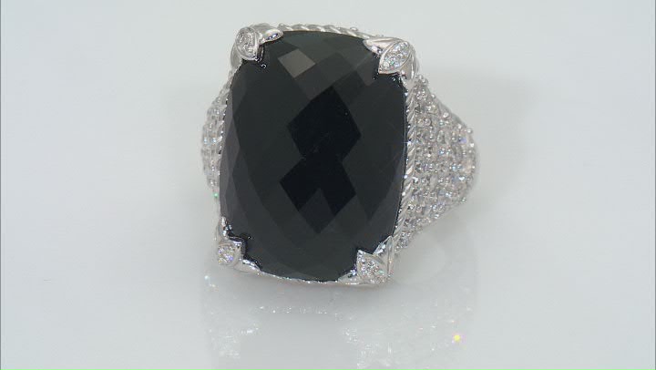 Judith Ripka Black Onyx and Cubic Zirconia Rhodium Over Silver Monaco Ring 18.37ctw Video Thumbnail