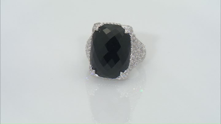 Judith Ripka Black Onyx and Cubic Zirconia Rhodium Over Silver Monaco Ring 18.37ctw Video Thumbnail