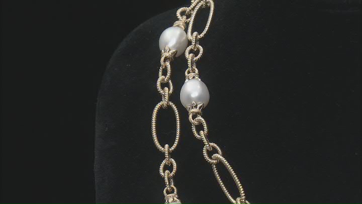 9-10mm White Cultured Freshwater Pearl 14k Gold Clad Station Necklace Video Thumbnail