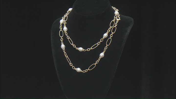 9-10mm White Cultured Freshwater Pearl 14k Gold Clad Colette Station Necklace Video Thumbnail