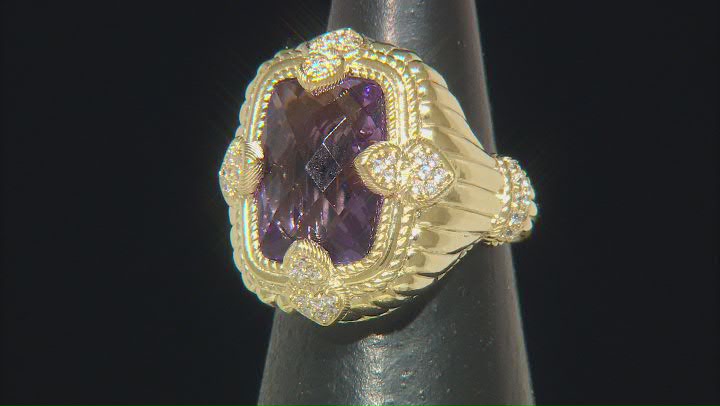 Judith Ripka Amethyst and Cubic Zirconia 14k Gold Clad Amour Ring 5.38ctw Video Thumbnail