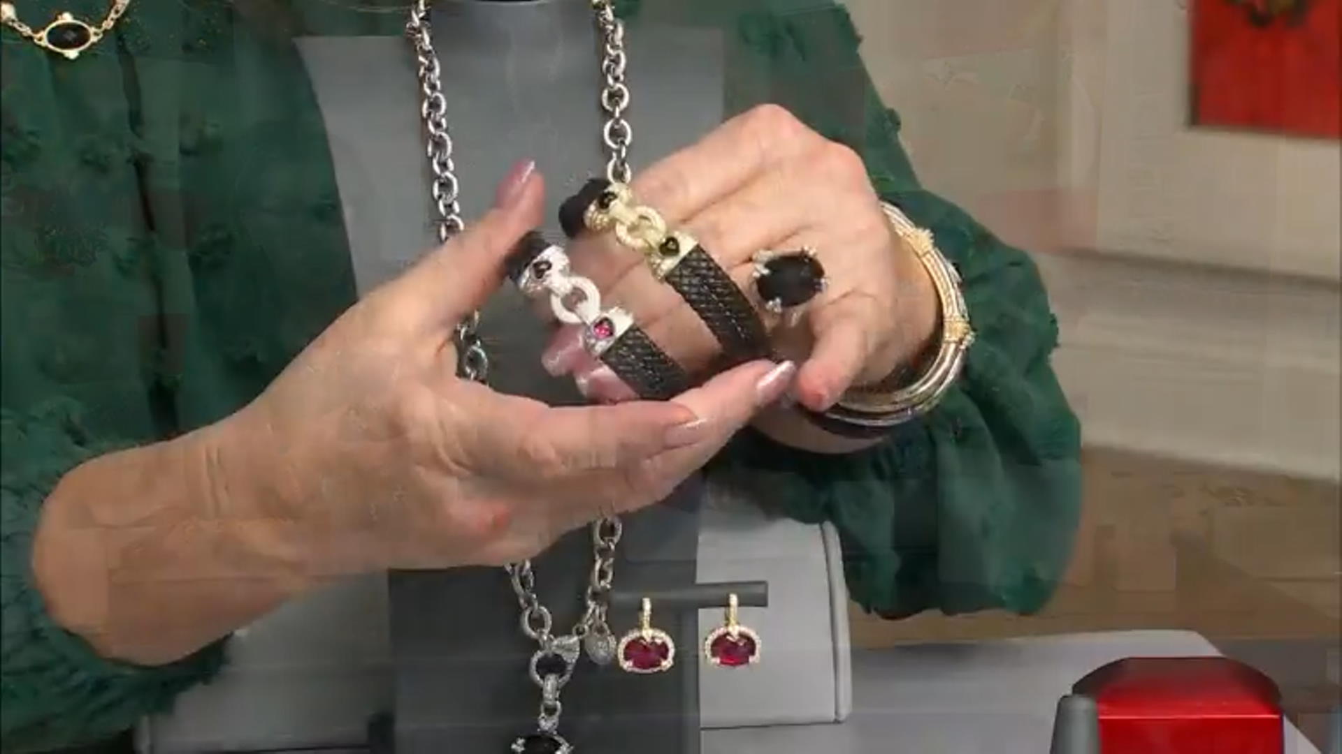 Judith Ripka Rhodolite & Cubic Zirconia Rhodium  Over Silver & Faux Leather Romance Bracelet 1.08ctw Video Thumbnail