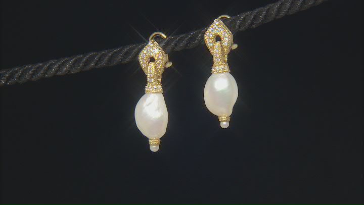 Judith Ripka White Cultured Freshwater Pearl & Cubic Zirconia 14k Gold Clad Colette Earrings .58ctw Video Thumbnail