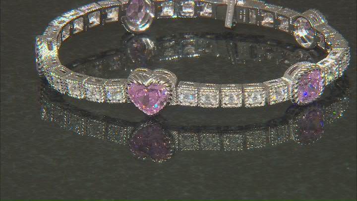 Judith Ripka Pink & White Cubic Zirconia Rhodium Over Sterling Silver Amour Bracelet 14.27ctw Video Thumbnail