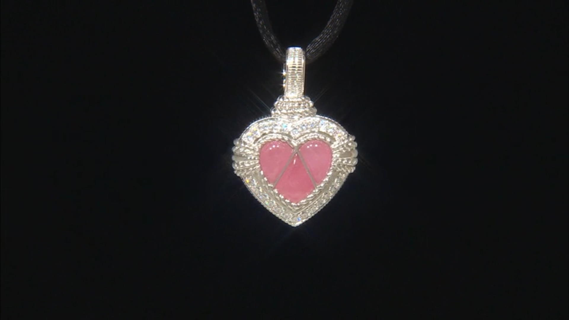 Judith Ripka Pink Jadeite & Cubic Zirconia Rhodium Over Silver Romance Heart Enhancer 1.00ctw Video Thumbnail