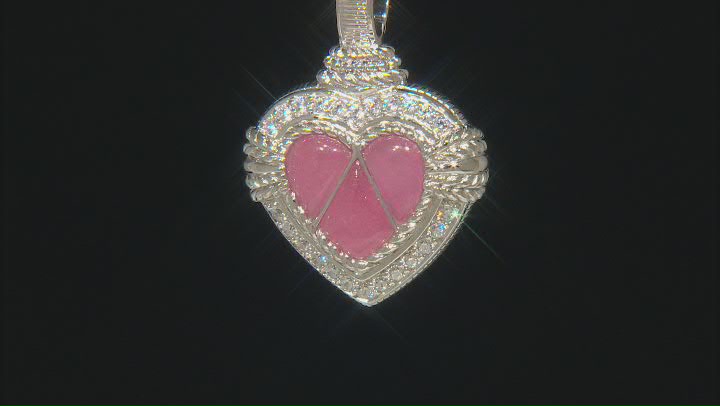 Judith Ripka Pink Jadeite & Cubic Zirconia Rhodium Over Silver Romance Heart Enhancer 1.00ctw Video Thumbnail