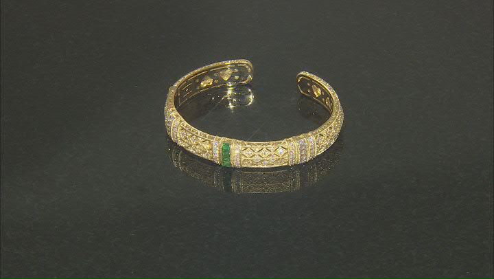Judith Ripka Emerald Simulant and Cubic Zirconia 14k Gold Clad Estate Cuff Bracelet 4.80ctw Video Thumbnail