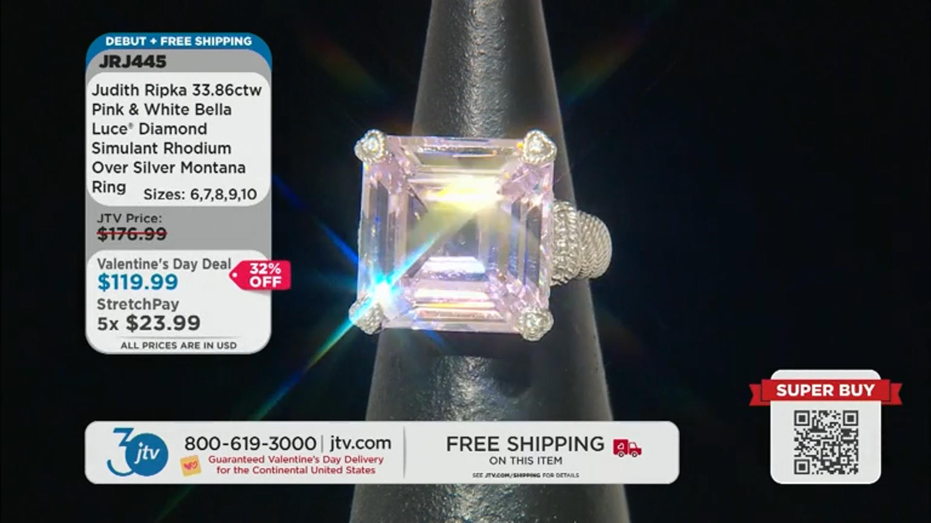Judith Ripka Pink & White Cubic Zirconia Rhodium Over Sterling Silver Montana Ring 33.86ctw Video Thumbnail