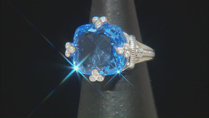 Judith Ripka Lab Blue Quartz With Cubic Zirconia Rhodium Over Sterling Silver Olivia Ring 11.73ctw Video Thumbnail