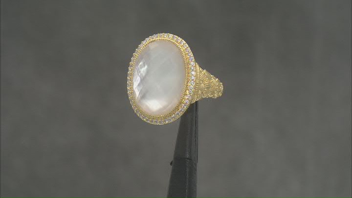 Judith Ripka Mother-of-Pearl, Crystal Quartz Doublet & Cubic Zirconia 14k Gold Clad Aurora Ring Video Thumbnail
