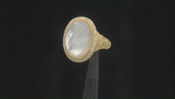 Judith Ripka Mother-of-Pearl, Crystal Quartz Doublet & Cubic Zirconia 14k Gold Clad Aurora Ring Video Thumbnail