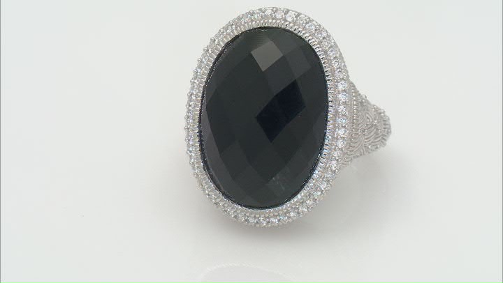 Judith Ripka Black Onyx and Cubic Zirconia Rhodium Over Sterling Silver Aurora Ring 0.71ctw Video Thumbnail