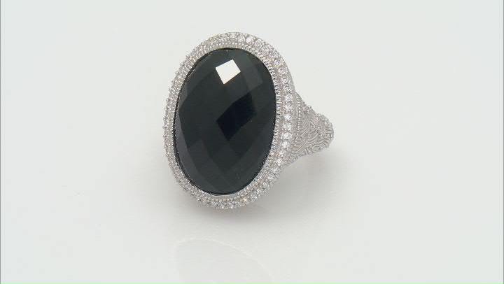 Judith Ripka Black Onyx and Cubic Zirconia Rhodium Over Sterling Silver Aurora Ring 0.71ctw Video Thumbnail