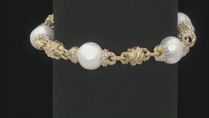 Judith Ripka Cultured Freshwater Pearl & Cubic Zirconia 14k Gold Clad Colette Bracelet 2.71ctw Video Thumbnail