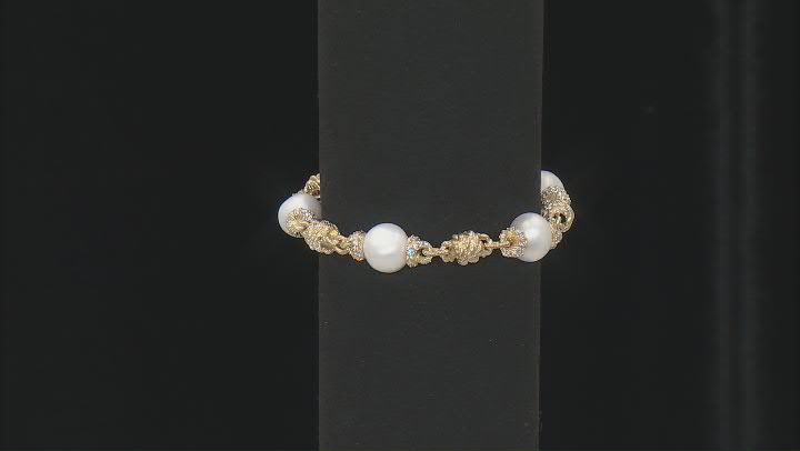 Judith Ripka Cultured Freshwater Pearl & Cubic Zirconia 14k Gold Clad Colette Bracelet 2.71ctw Video Thumbnail