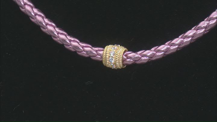 Judith Ripka Cubic Zirconia Braided Metallic Pink Faux Leather&14k Gold Clad Verona Necklace 3.25ctw Video Thumbnail