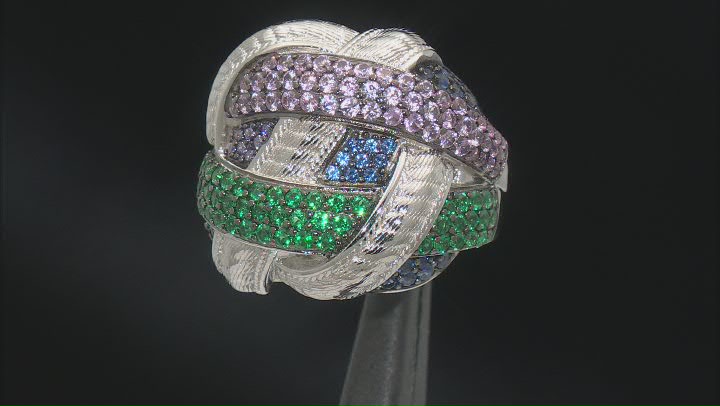 Judith Ripka Multi-Gemstone Rhodium Over Sterling Silver Verona Challah Rainbow Ring 1.99ctw Video Thumbnail
