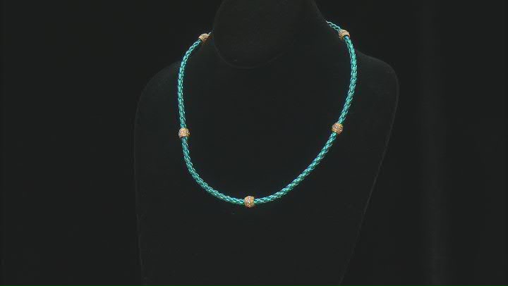 Judith Ripka Cubic Zirconia Braided Turquoise Faux Leather & 14k Gold Clad Verona Necklace 3.25ctw Video Thumbnail