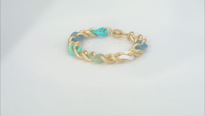Judith Ripka Multi-Gemstone 14k Gold Clad Verona Rainbow Curb Link Bracelet 0.17ctw Video Thumbnail