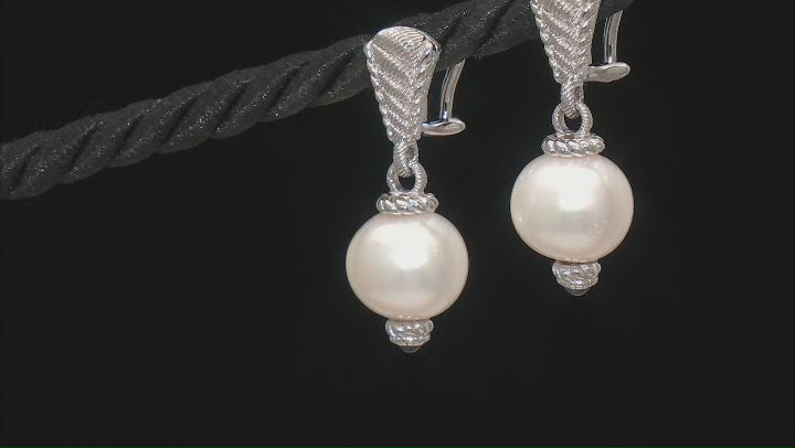 Judith Ripka Cultured Freshwater Pearl With Sapphire Rhodium Over Sterling Silver Colette Earrings Video Thumbnail