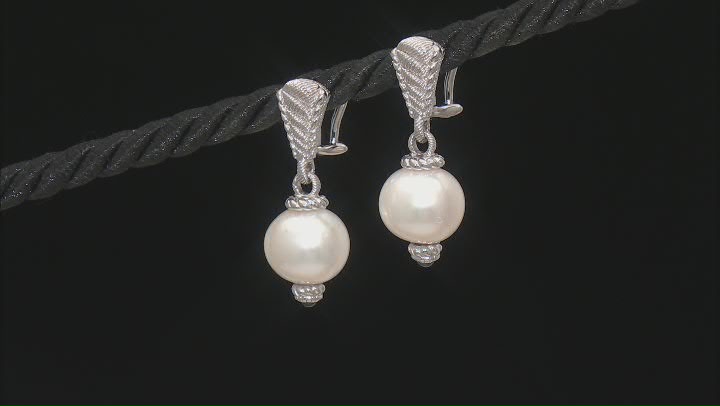 Judith Ripka Cultured Freshwater Pearl With Sapphire Rhodium Over Sterling Silver Colette Earrings Video Thumbnail