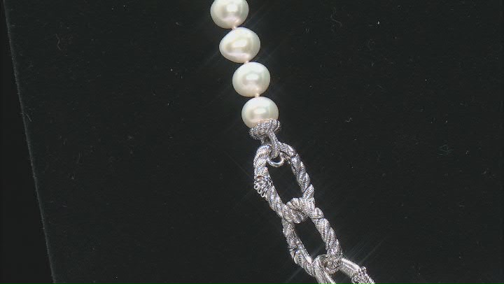 Judith Ripka Cultured Freshwater Pearl With Sapphire Rhodium Over Silver PN Colette Necklace 0.30ctw Video Thumbnail