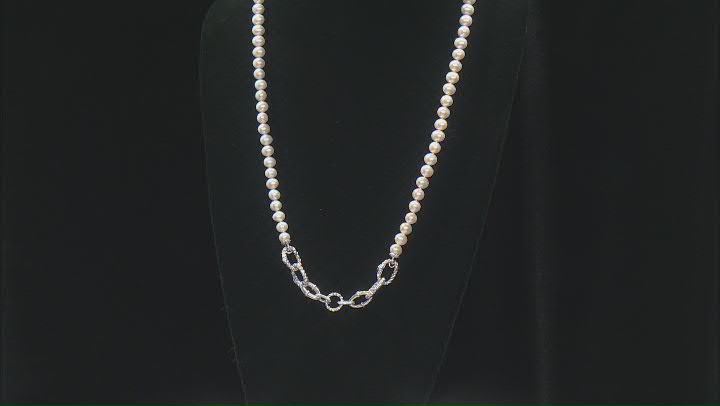 Judith Ripka Cultured Freshwater Pearl With Sapphire Rhodium Over Silver PN Colette Necklace 0.30ctw Video Thumbnail