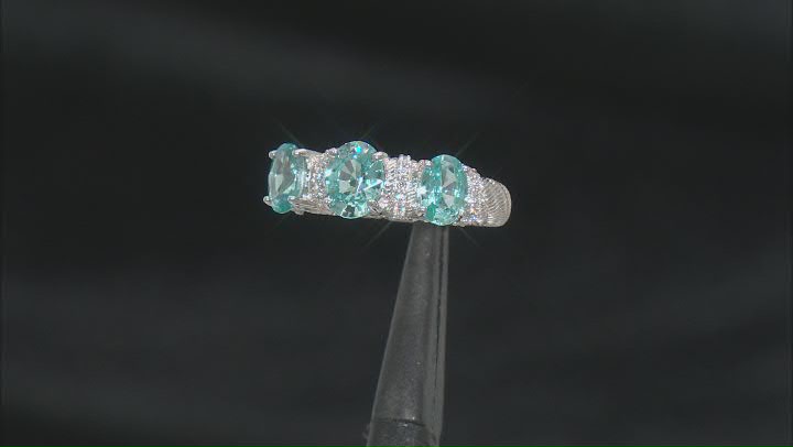 Judith Ripka Blue Zircon With Cubic Zirconia Rhodium Over Silver Imperial 3-Stone Band Ring 3.55ctw Video Thumbnail