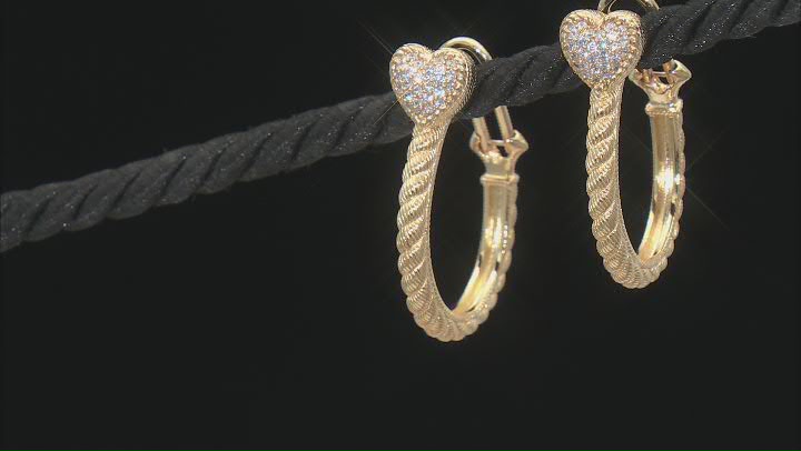 Judith Ripka Cubic Zirconia 14k Gold Clad Romance Pave Heart Hoop Earrings 0.54ctw Video Thumbnail