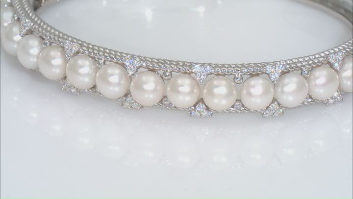 Judith Ripka Freshwater Pearl With Cubic Zirconia Rhodium Over Silver Colette Bracelet 1.10ctw Video Thumbnail