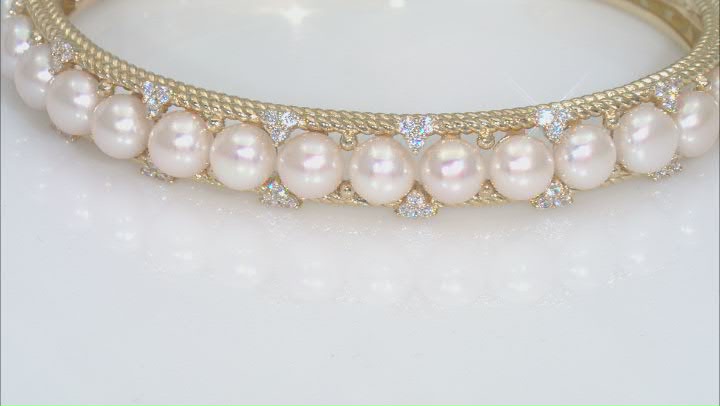 Judith Ripka Cultured Freshwater Pearl With Cubic Zirconia 14k Gold Clad Colette Bracelet 1.10ctw Video Thumbnail