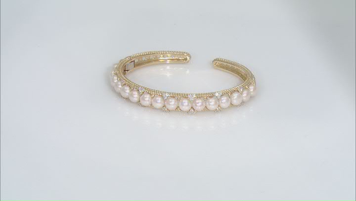 Judith Ripka Cultured Freshwater Pearl With Cubic Zirconia 14k Gold Clad Colette Bracelet 1.10ctw Video Thumbnail
