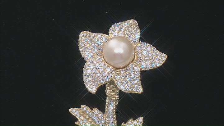 Judith Ripka Cultured Freshwater Pearl, Cubic Zirconia 14k Gold Clad Secret Garden Poppy Pin 8.50ctw Video Thumbnail