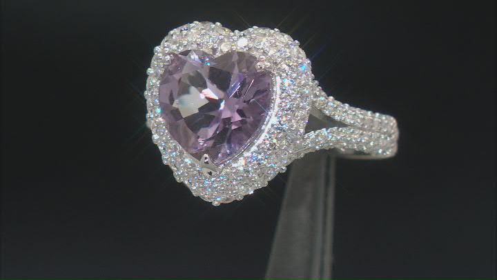 Judith Ripka Amethyst With Cubic Zirconia Rhodium Over Sterling Silver Romance Heart Ring 4.70ctw Video Thumbnail