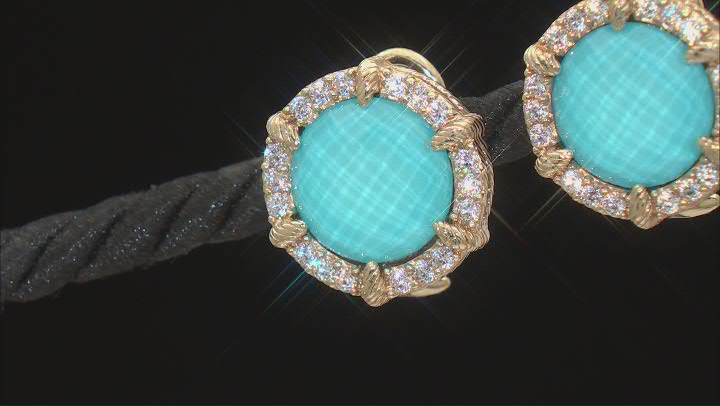 Judith Ripka 12mm Turquoise Simulant Doublet & Cubic Zirconia 14k Gold Clad Eclipse Earrings 1.26ctw Video Thumbnail