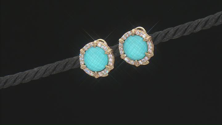 Judith Ripka 12mm Turquoise Simulant Doublet & Cubic Zirconia 14k Gold Clad Eclipse Earrings 1.26ctw Video Thumbnail