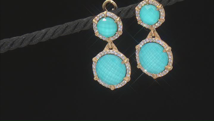 Judith Ripka Turquoise Simulant Doublet & Cubic Zirconia 14k Gold Clad Double Eclipse Drop Earrings Video Thumbnail