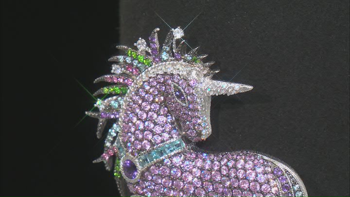 Judith Ripka Cubic Zirconia & Multi-Gemstone Rhodium Over Sterling Silver Uma Unicorn Brooch 9.10ctw Video Thumbnail