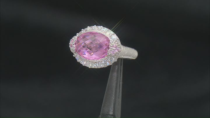Judith Ripka Pink & White Cubic Zirconia Rhodium Over Sterling Silver Romance Ring 13.75ctw Video Thumbnail