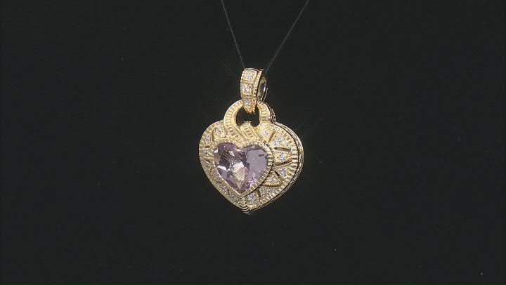Judith Ripka Pink Amethyst With Cubic Zirconia 14k Gold Clad Estate Heart Pendant 4.19ctw Video Thumbnail