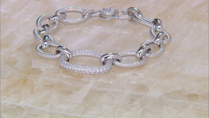 Judith Ripka Cubic Zirconia Rhodium Over Silver Verona Berge & Oval Pave Link Bracelet 1.60ctw Video Thumbnail