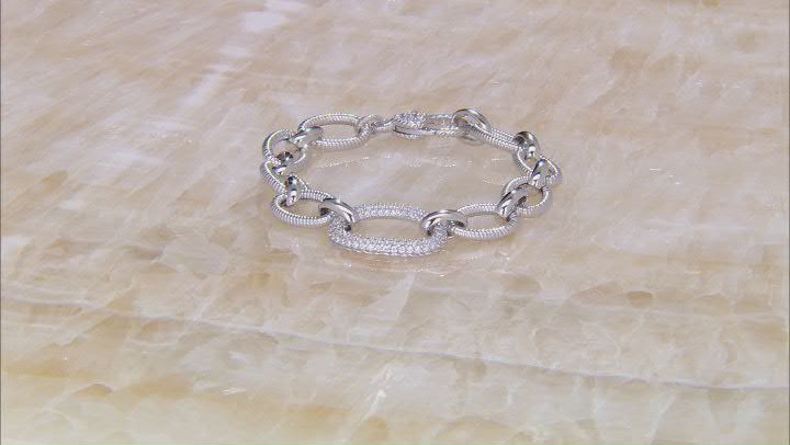 Judith Ripka Cubic Zirconia Rhodium Over Silver Verona Berge & Oval Pave Link Bracelet 1.60ctw Video Thumbnail