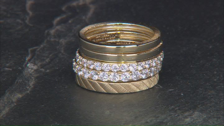 Judith Ripka  Haute Collection Cubic Zirconia 14k Gold Clad Stack Ring Set of 5, 4.00ctw Video Thumbnail