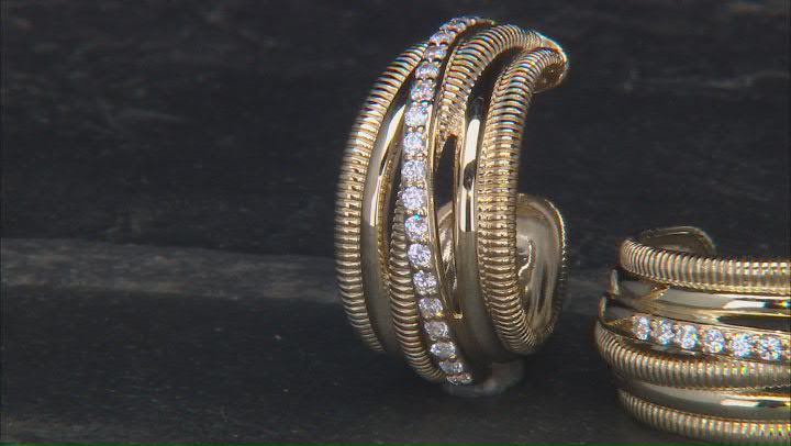 Judith Ripka Cubic Zirconia 14k Gold Clad Jubilee Highway Hoop Earrings 1.00ctw Video Thumbnail