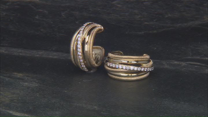 Judith Ripka Cubic Zirconia 14k Gold Clad Jubilee Highway Hoop Earrings 1.00ctw Video Thumbnail