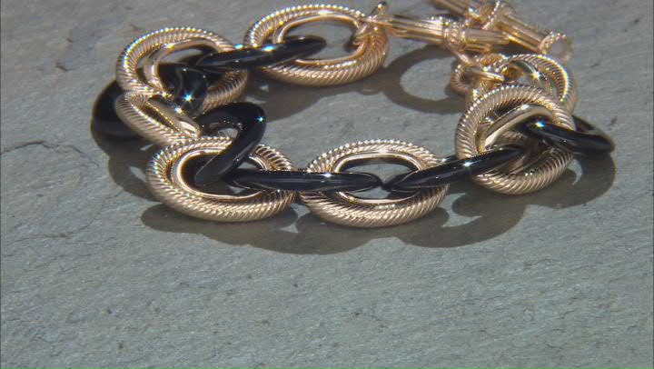 Judith Ripka Black Agate & Rock Crystal Quartz 14k Gold Clad Oval Link Verona Bracelet Video Thumbnail