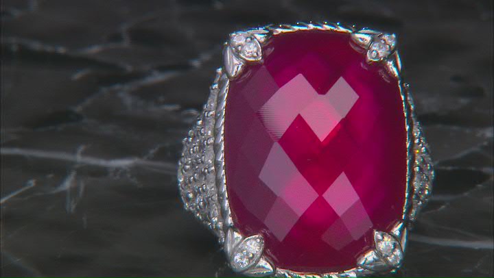 Judith Ripka Lab Created Ruby Doublet & Cubic Zirconia Rhodium Over Silver Monaco Ring 3.00ctw Video Thumbnail